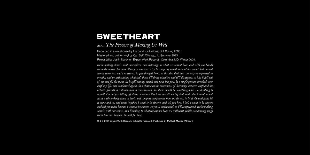 Sweetheart - The Process Of Making Us Well 12" EP - Expert Work Records